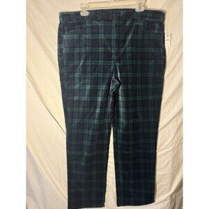 NWT Talbots Fun Blackwatch Plaid Black Green Wool Blend Ankle Pants 18W